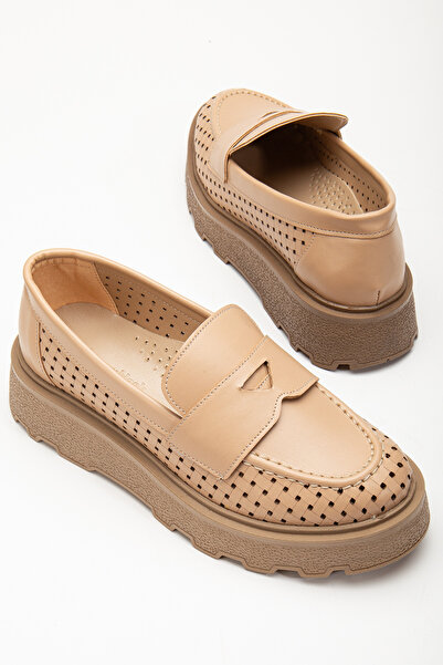 Tonny Black Жіночі нюдові зручні мокасини на литій товстій поліуретановій підошві з боковою сітчастою деталлю