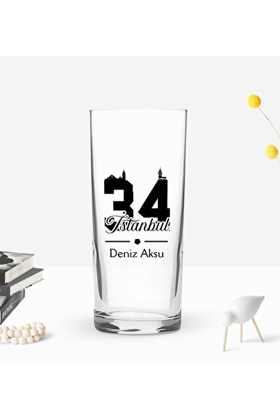 Bk Gift Kişiye Özel İsimli DTF İstanbul Plaka Şehir Tasarımlı Rakı Bardağı, A...