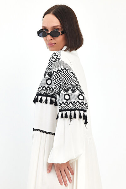 Denismoda Γυναικείο μακρύ φόρεμα με στάμπα και λεπτομέρεια με φούντα