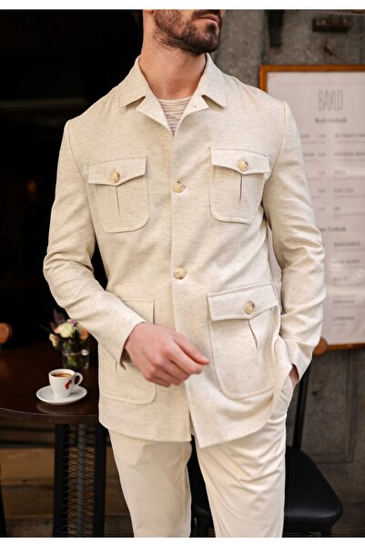 AEK FIORE Erkek Krem Keten Ceket