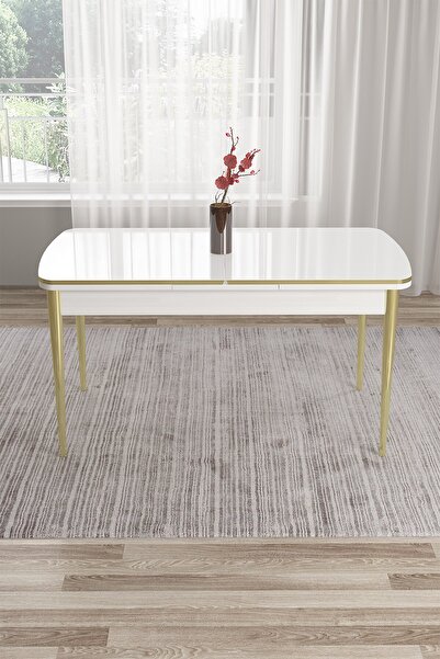Canisa Edaf Serisi 80x132 Açılabilir Beyaz Masa Gold Ayak Mutfak Masası