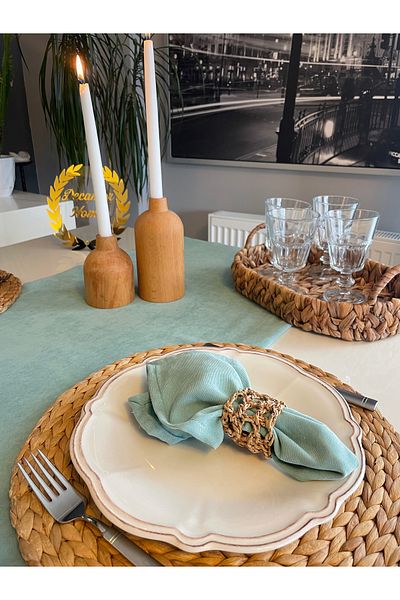 Decamor home 6-Piece Velvet Textured Dartless Mint Green Napkin Fabric Napkin