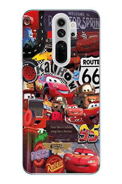 Magic Ring Redmi Note 8 Pro Uyumlu Şimşek McQueen Kolaj Tasarımlı Şeffaf Tele...