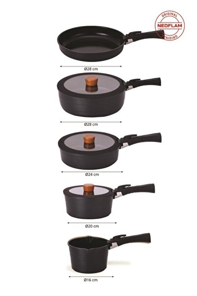 NEOFLAM Midas Black 12-Piece (Spare Handle) Detachable Handle Interlocking Induction Pot