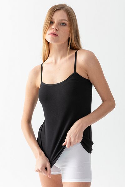 ld lidya underwear قميص داخلي نسائي أسود أساسي بحمالات حبلية قطنية مضلعة 1001-1