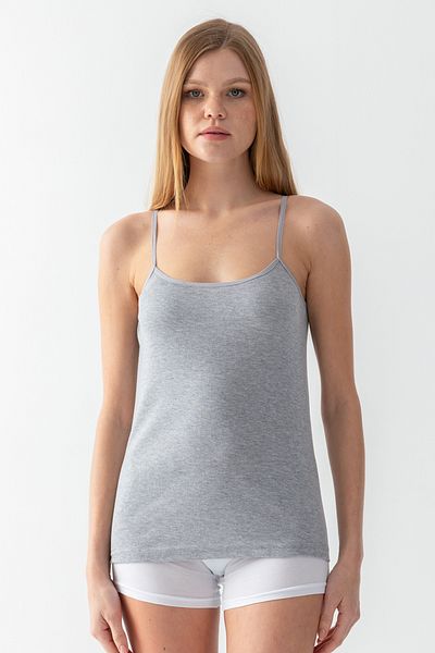 ld lidya underwear قميص داخلي نسائي أساسي باللون الرمادي وشريط حبلي قطني مضلع 1001-1