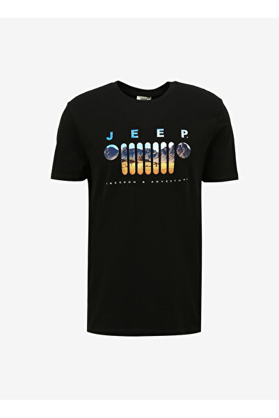 Jeep Siyah Erkek Bisiklet Yaka Relaxed Baskılı T-Shirt J4SM-TST7257