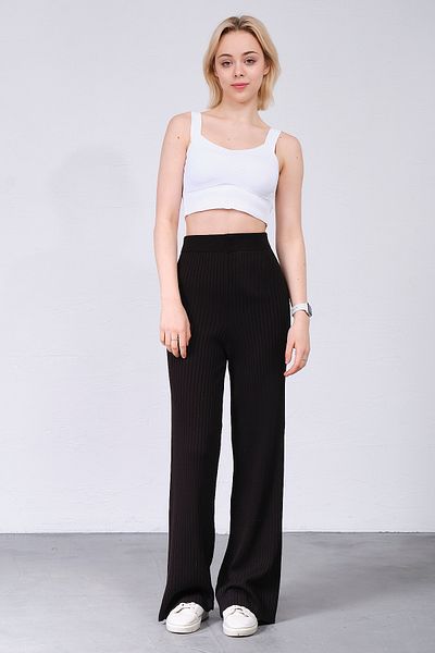 Pretty Room Women's Black Corded Knitwear Trousers