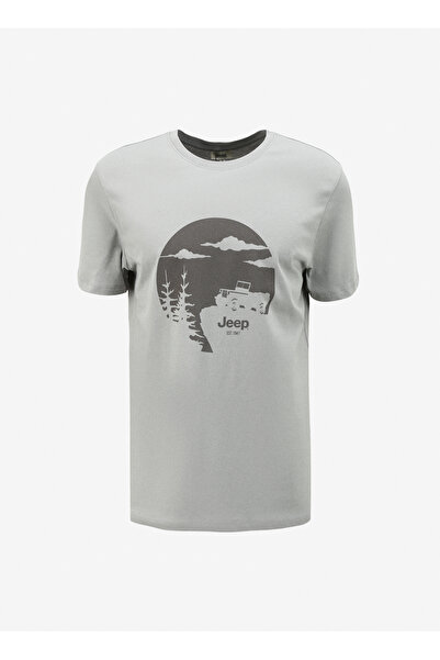 Jeep Gri Erkek Bisiklet Yaka Relaxed Baskılı T-Shirt J4SM-TST7235