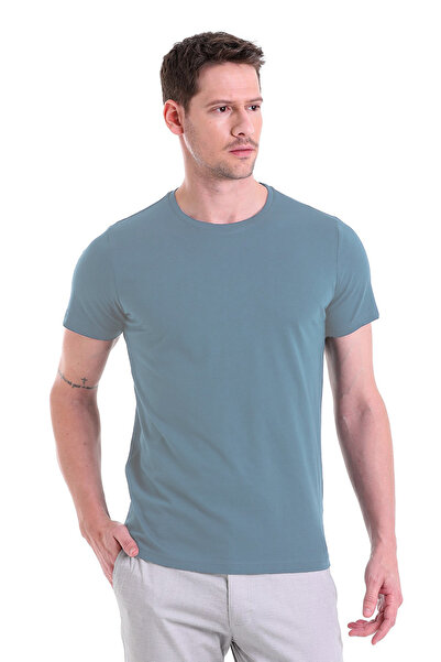 Hatemoğlu Μπλουζάκι Indigo Regular Fit απλό 100% βαμβακερό με λαιμόκοψη