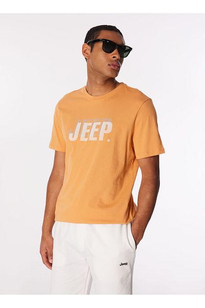 Jeep Ανδρικό μπλουζάκι με στάμπα με λαιμόκοψη ανοιχτό πορτοκαλί J4SM-TST7238