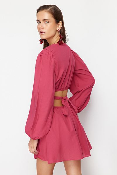 Trendyol Collection Φούξια Μίνι υφαντό φόρεμα παραλίας TBESS23EL00140