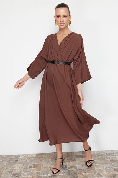 Trendyol Collection Khaki pásek A-Line Sash Délka Taxi Community Šaty