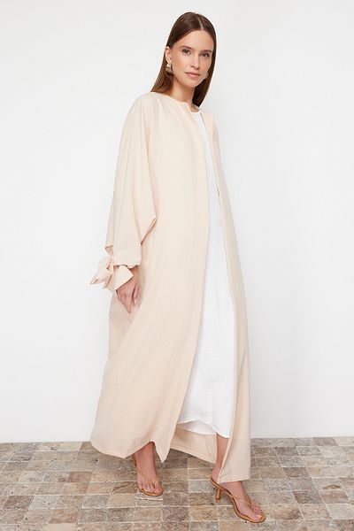 Trendyol Modest Stein Bequeme Passform Gewebte Aerobin Lange Kappe & Ferace & Abaya TCTSS24KK00005