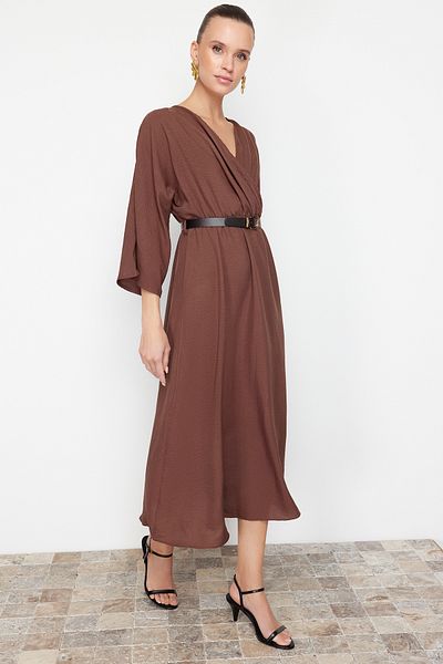 Trendyol Collection Khaki pásek A-Line Sash Délka Taxi Community Šaty