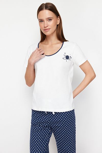 Trendyol Collection White-Multicolor Cotton Polka Dot Knitted Pajamas Set THMSS24PT00323