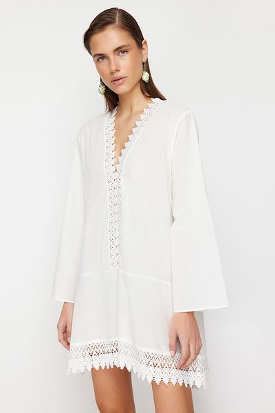 Trendyol Collection White Mini Woven Lace Detailed Beach Dress TBESS24EL00102