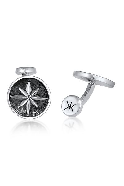 KUZZOI Manschettenknopf Kompass Windrose Symbol Maritim Massiv 925 Silber