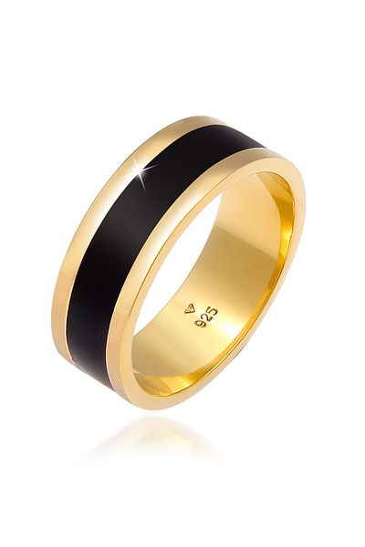 KUZZOI Ring Bandring Casual Geo Emaille Schwarz 925 Sterling Silber