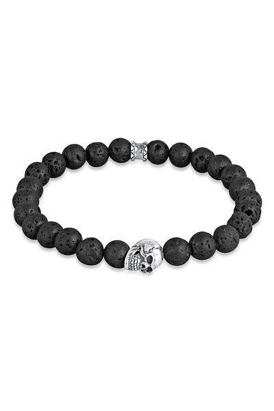 KUZZOI Kol Bandı Herren Totenkopf Lava Stein Perlen 925 Gümüş