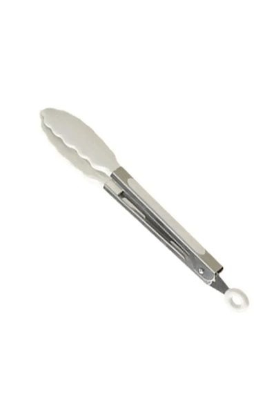 Senin Dükkanın 25 Cm Cream Color Silicone Tip Metal Serving Tongs