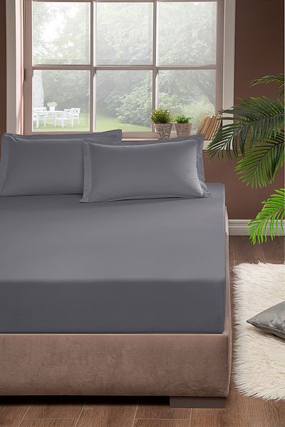Pierre Cardin ملاءة سرير مطاطية من القطن باللون الرمادي - 120x200