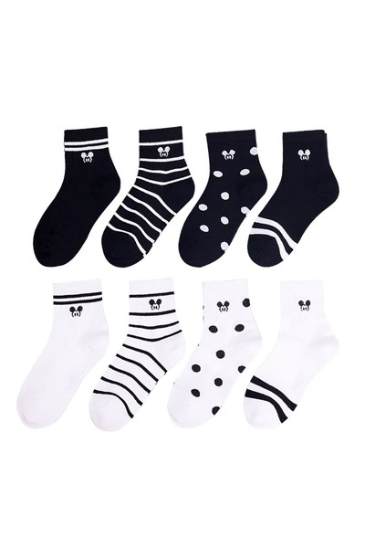 çorapmanya 4 Çift Çok Renkli Mouse Desenli Çizgili Pamuklu Kolej Tenis Çorap