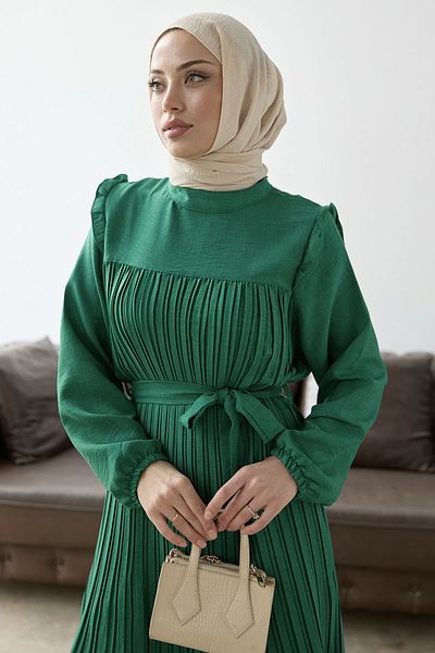 InStyle Front Pleated Ruffle Detail Set - Emerald Green