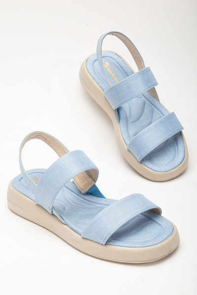 Tonny Black Sandale de damă din in, albastru baby, cu talpă din polietilenă, cu talpă confortabilă