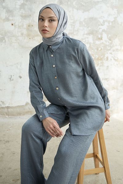 InStyle Двоен комплект с яка на риза - сив