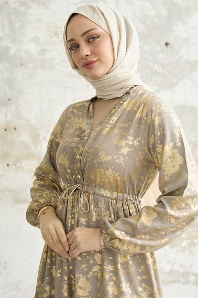InStyle Rochie cu model frunze cu frunze aurii - bej