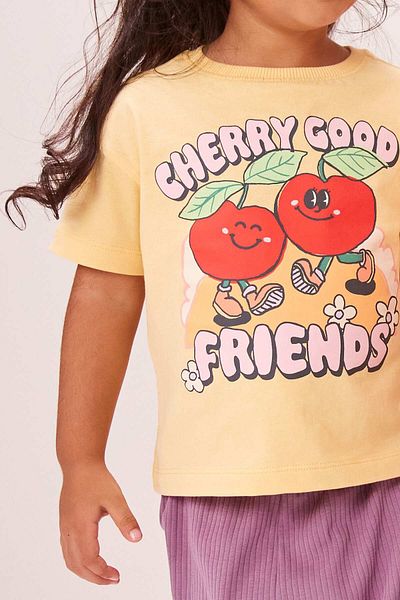Next Baby Girl's 100% Cotton Cherry Printed Yellow-Mint Green T-shirt - Jogger Set