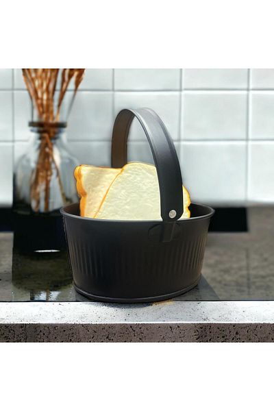 LUCKYHOMES Black Galvanized Stainless Bread Basket - Multi-Purpose and with Holder