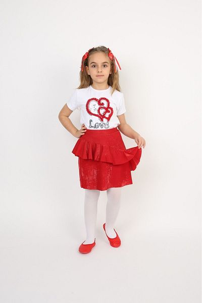 Haba Girl's Suit Love Heart Badi Fringed Red Skirt April 23 Show Costume Birthday Outfit