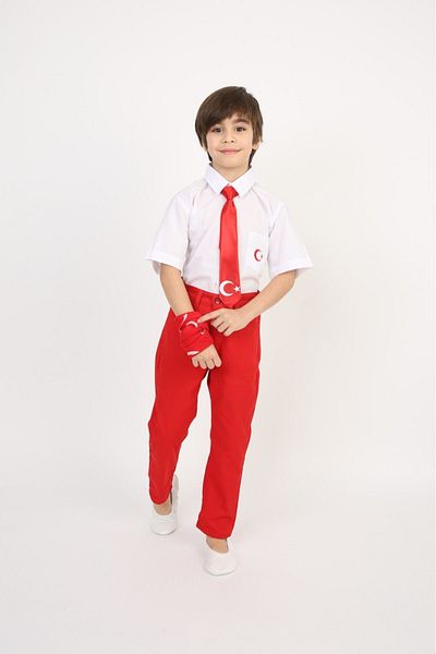 Haba Boy's Suit Flag Printed Shirt, Pants and Tie Set