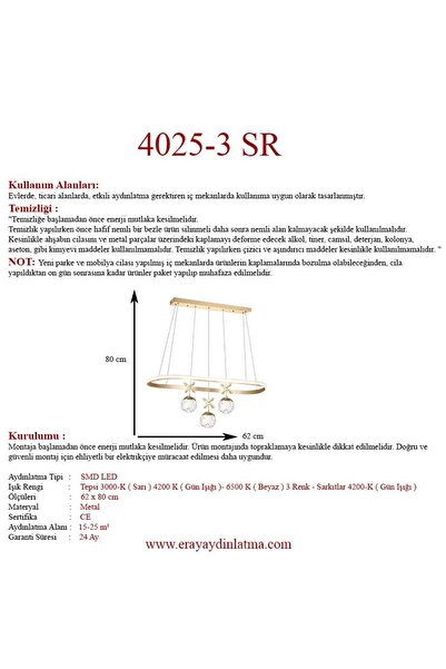 Eray Aydınlatma 4025-3 SR 3 Toplu Gold Led Avize