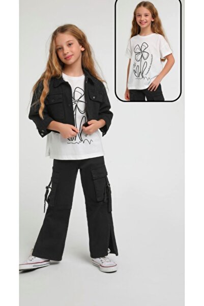 Escabel Pantaloni pentru fetiță cu fantă cu picioare largi, pachet de buzunar...