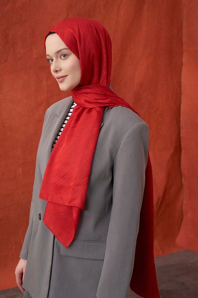 ARMANDA Italian Jacquard Stripe Pattern Shawl - Red