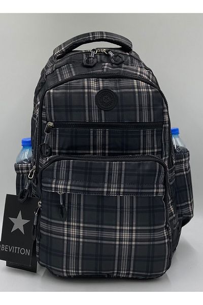 Bevitton Water Repellent Fabric School Bag Unisex School Backpack A3113 Plaid Black