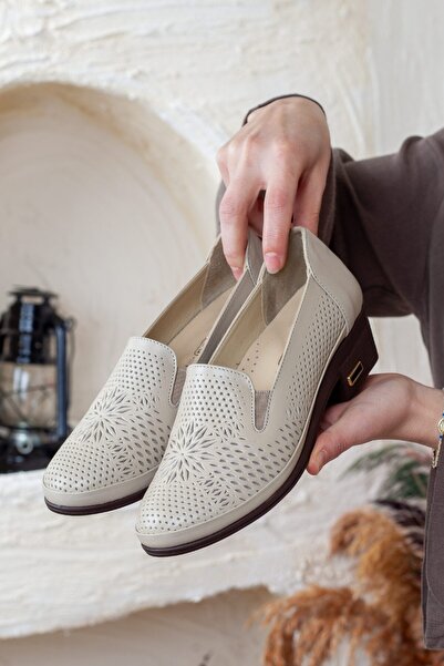 DERİMİSS Pantofi ortopedici din piele naturală bej extra ușoare de damă