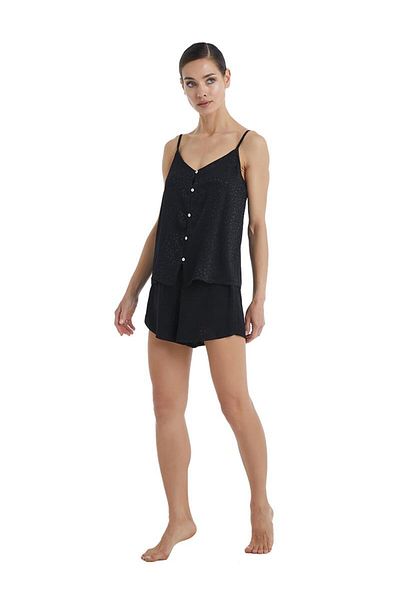 Blackspade Set pijamale negre pentru femei cu bretele subțiri și pantaloni scurți C1T6N3O06-
