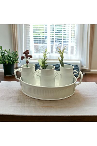 LUCKYHOMES Country Style 3-Pece Mini Presentation και Βάζο Κόκκινο - Λευκό 8X5 20x15