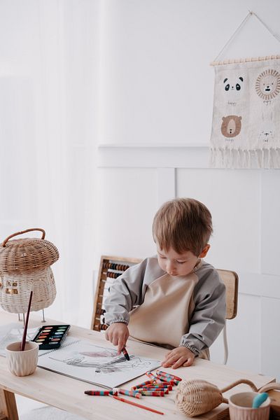 Dear Deer Love Noah Long Sleeve Feeding & Activity Bib 1-3 years - Gray