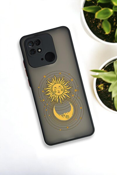 mooodcase Xiaomi Redmi 10C Uyumlu Moon and Sun Desenli Buzlu Şeffaf Lüx Telefon Kılıfı