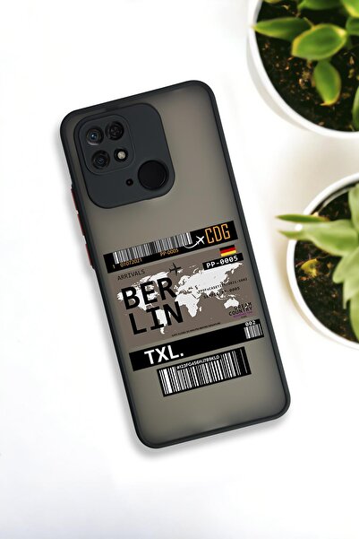 mooodcase Xiaomi Redmi 10C Uyumlu Berlin Ticket Desenli Buzlu Şeffaf Lüx Telefon Kılıfı