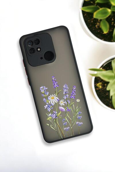 mooodcase Xiaomi Redmi 10C Uyumlu Lavender Desenli Buzlu Şeffaf Lüx Telefon Kılıfı