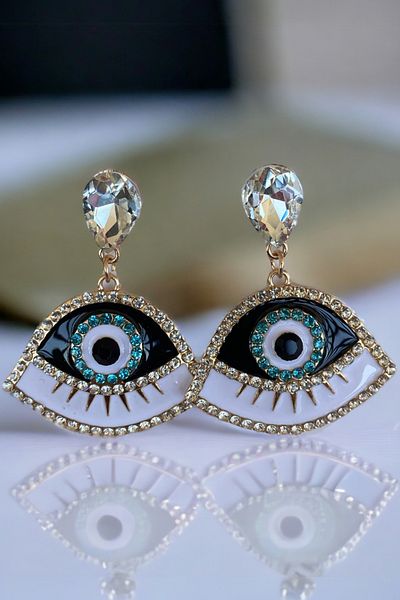 TAKIŞTIR Gold Colored Eye Figured Jewelled Earrings - Pair Set