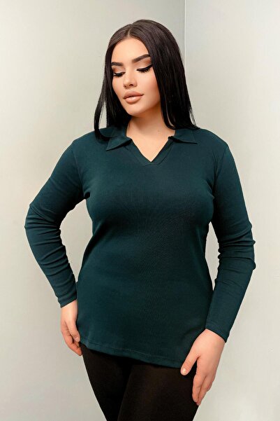 Siyezen Bluză din bumbac și Lycra cu guler polo, mărime mare