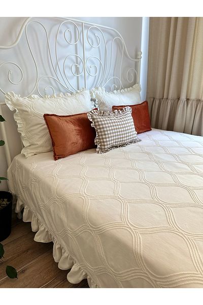 Decamor home Vintage κάλυμμα κρεβατιού με βολάν με λεπτομέρεια εκρού κάλυμμα κρεβατιού με βολάν King Size