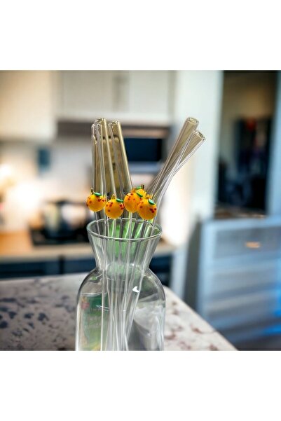 nazarboncuğu Cam Şeffaf 6Lı Portakal Figürlü pipet Seti